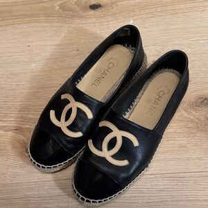 CHANEL Black and Cream Espadrilles